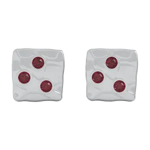 18K White Square Studs With Rubies