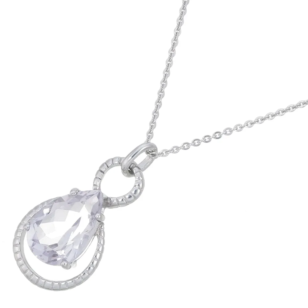 2 cttw Pendant Necklace, Purple Amethyst Pear Shape Pendant Necklace for Women in .925 Sterling Silver with Rhodium, 18 Inch Chain, Prong Setting