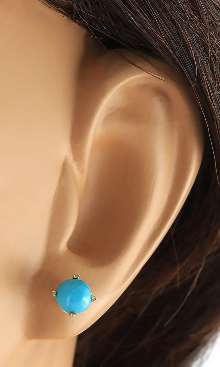 2.00 Carat Natural Turquoise 14K Yellow Gold Earrings