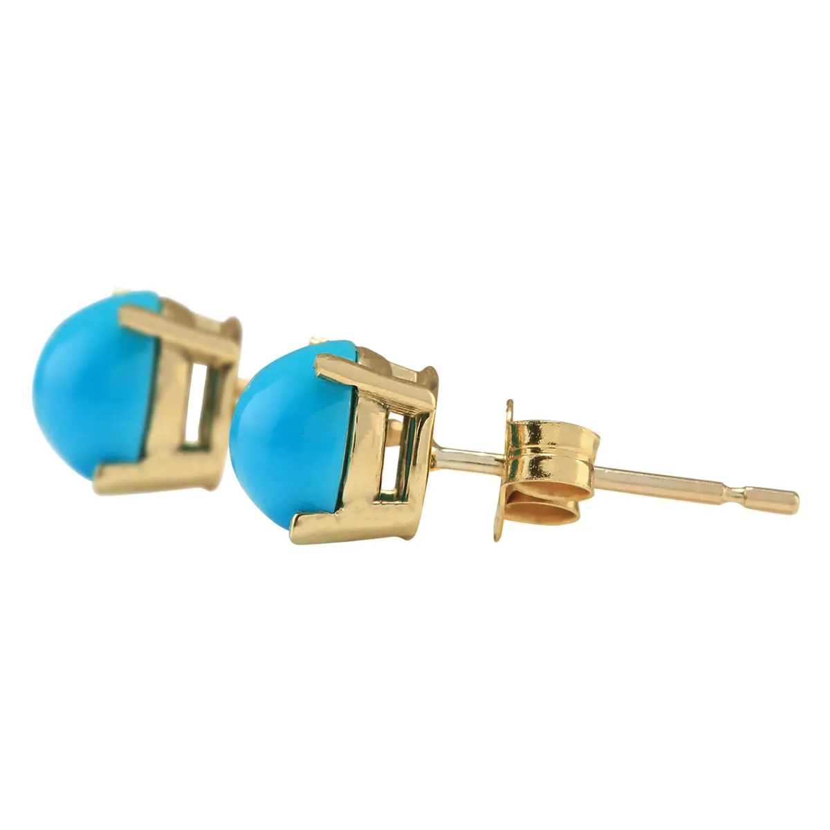 2.00 Carat Natural Turquoise 14K Yellow Gold Earrings