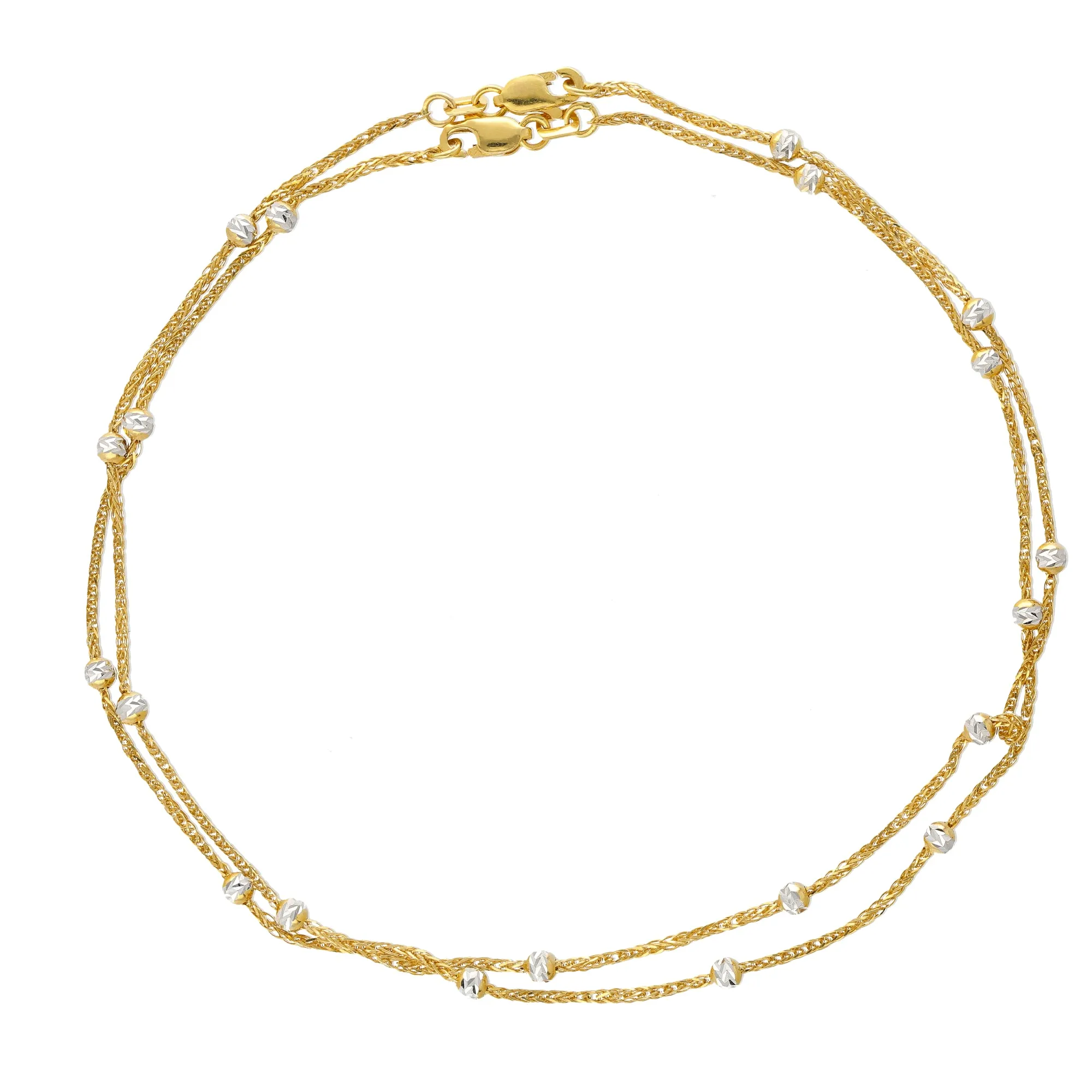 22K Yellow & White Gold Beaded Anklet Set (6.8gm)