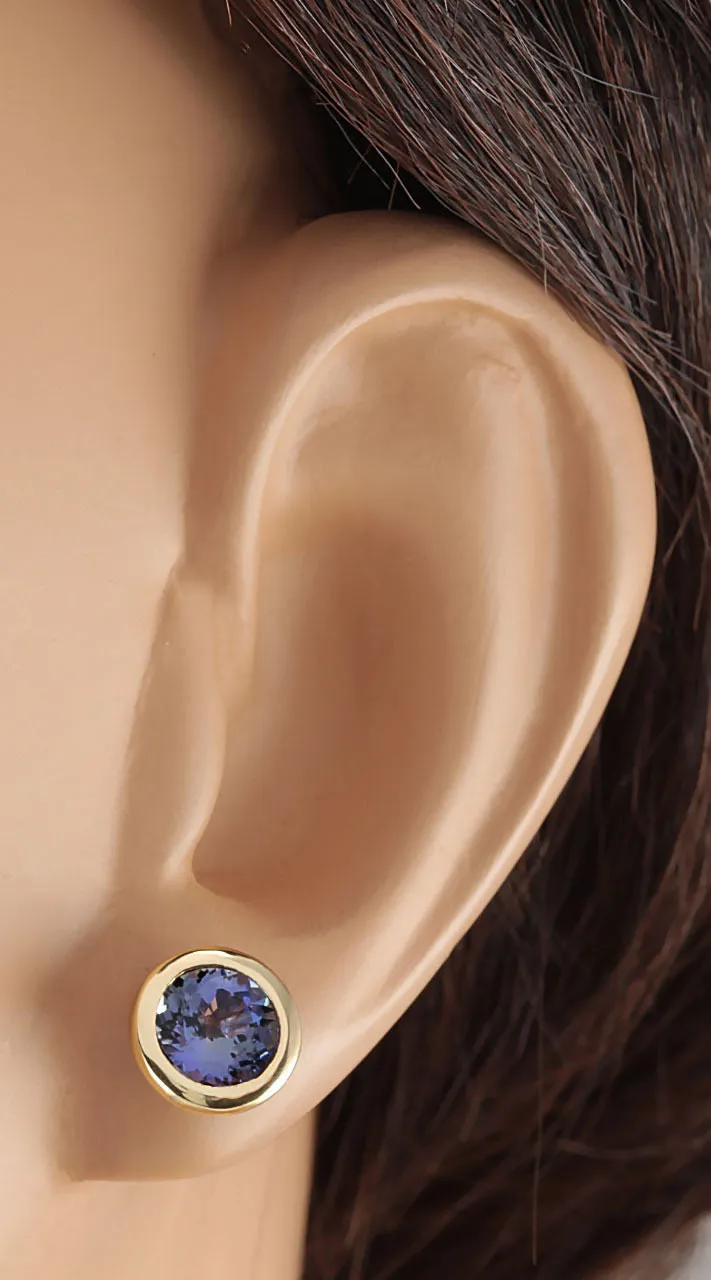 2.61 Carat Natural Tanzanite 14K Yellow Gold Earrings