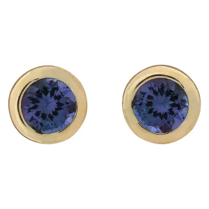 2.61 Carat Natural Tanzanite 14K Yellow Gold Earrings