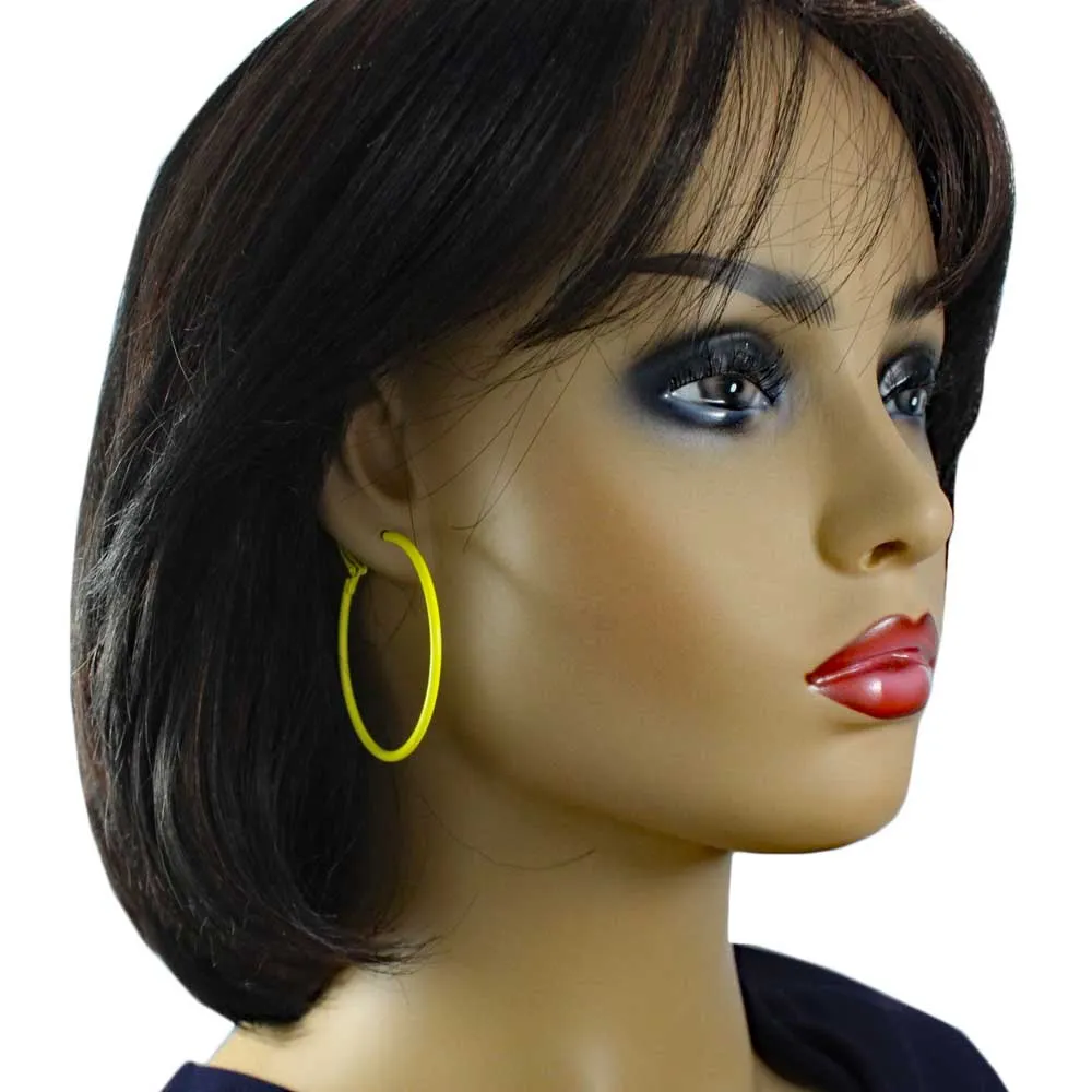 2" Medium Sized Yellow Skinny Hoop Pierced Earring - FE220YW