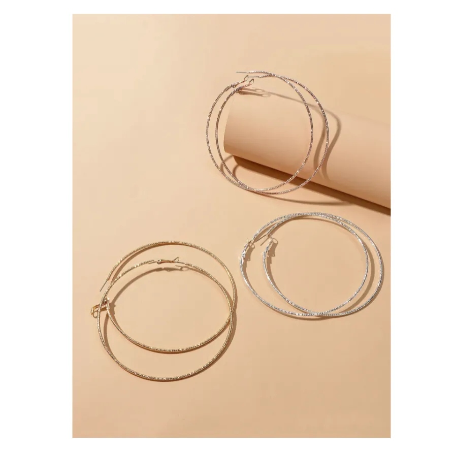 3 Pairs of Large Hoop Earrings
