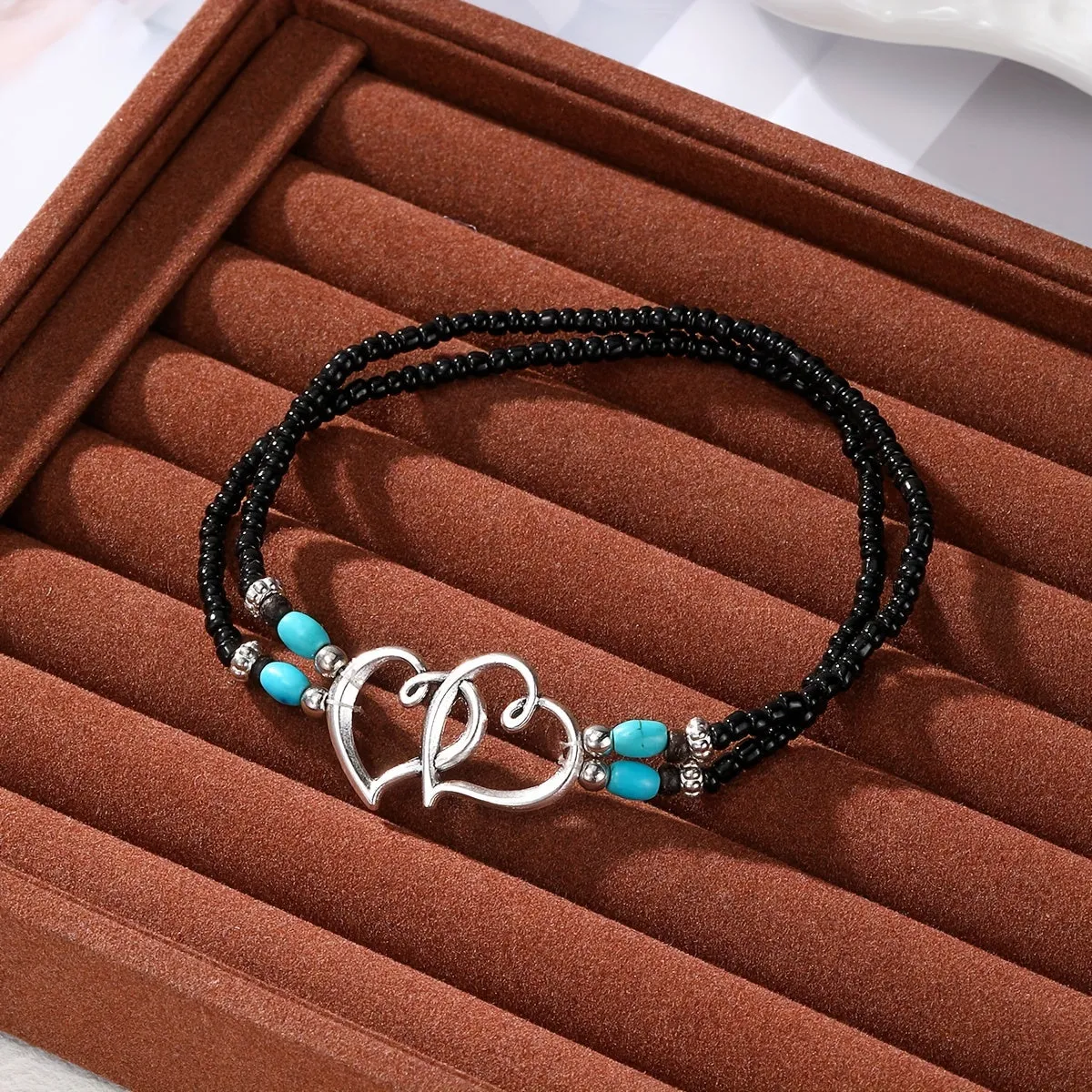 3-Piece Shimmering Heart Anklet Set – Boho Chic with Mini Seed Beads