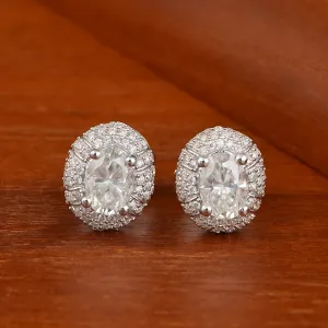 3.30Ctw Oval Moissanite 925 Sterling  Silver Solitaire Halo Women Stud Earrings