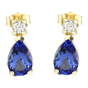 3.40 Carat Natural Tanzanite 14K Yellow Gold Diamond Earrings