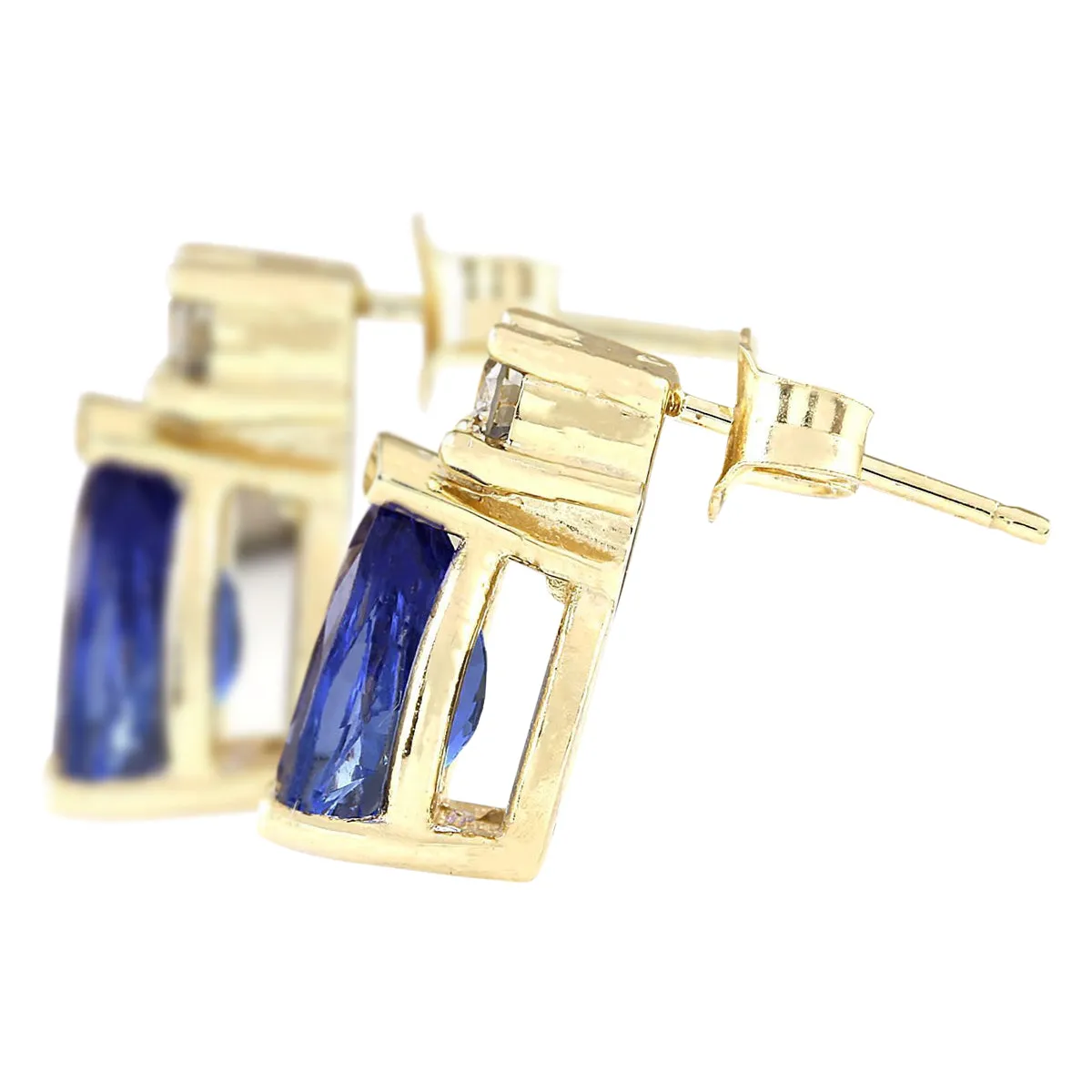 3.40 Carat Natural Tanzanite 14K Yellow Gold Diamond Earrings