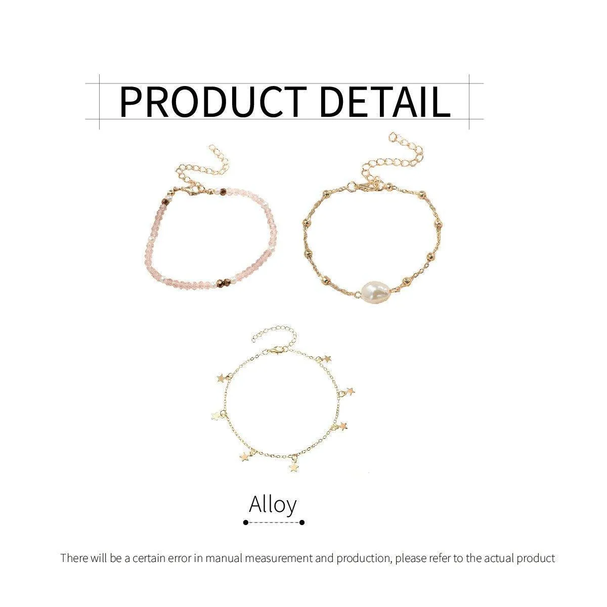 3pcs Pink Star Anklet Set Five-Pointed Star Foot Chain Fringe Jewelry Women