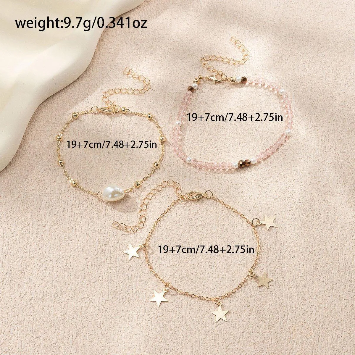 3pcs Pink Star Anklet Set Five-Pointed Star Foot Chain Fringe Jewelry Women