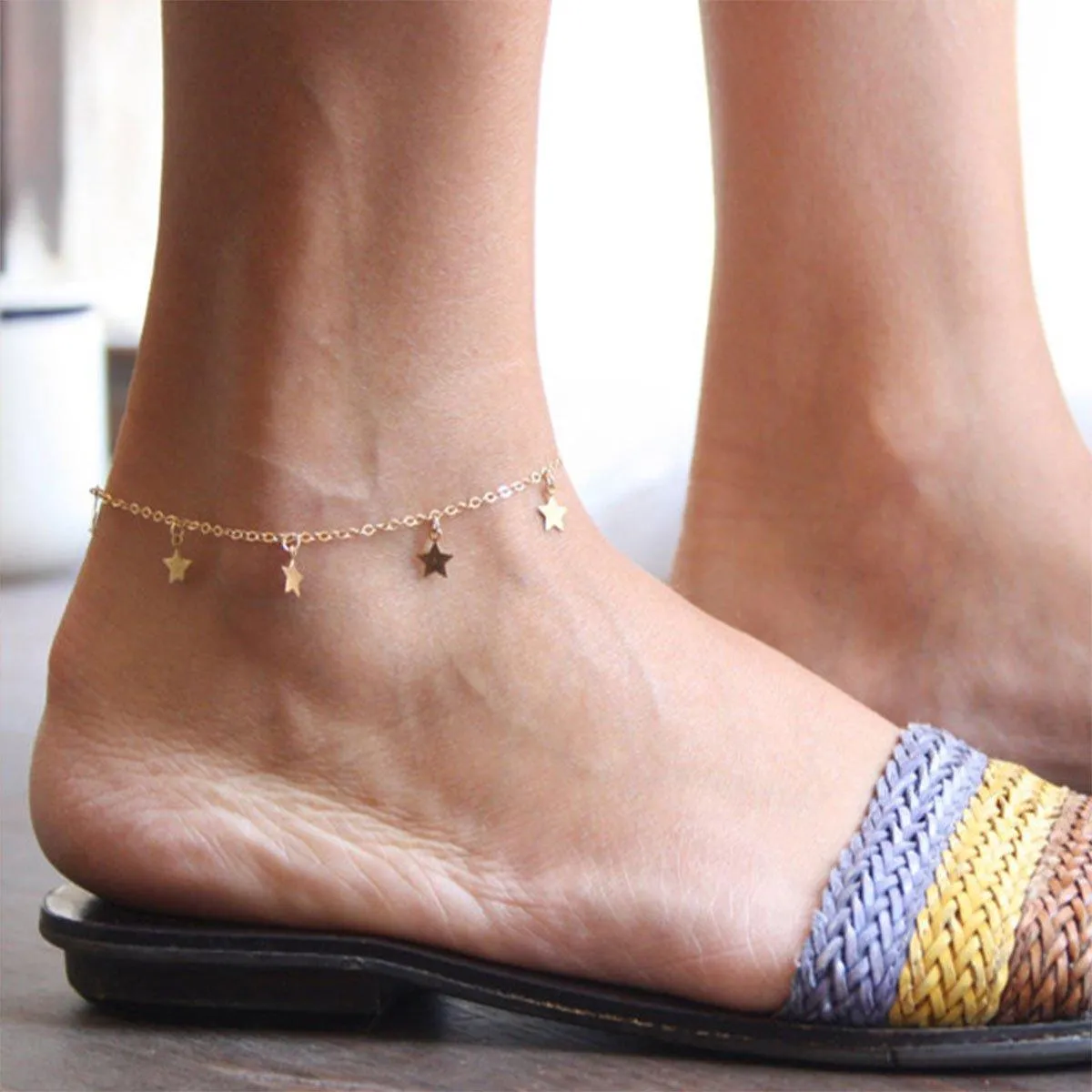 3pcs Pink Star Anklet Set Five-Pointed Star Foot Chain Fringe Jewelry Women