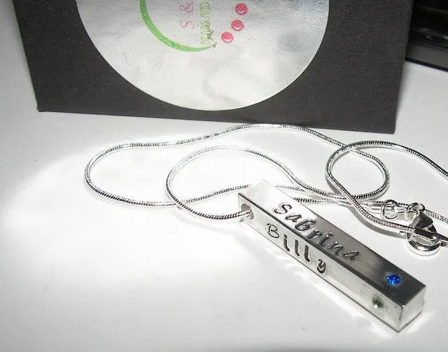 4 sided bar necklace for Mothers, Personalized Mothers Day Gift with Kids Names, Custom Hand Stamped Jewelry