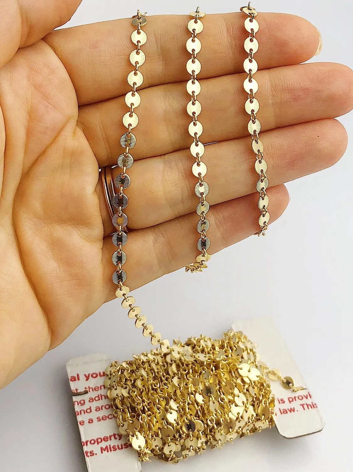 4.2mm 14K Gold Fill Line Disk Chain, Sold by the foot.