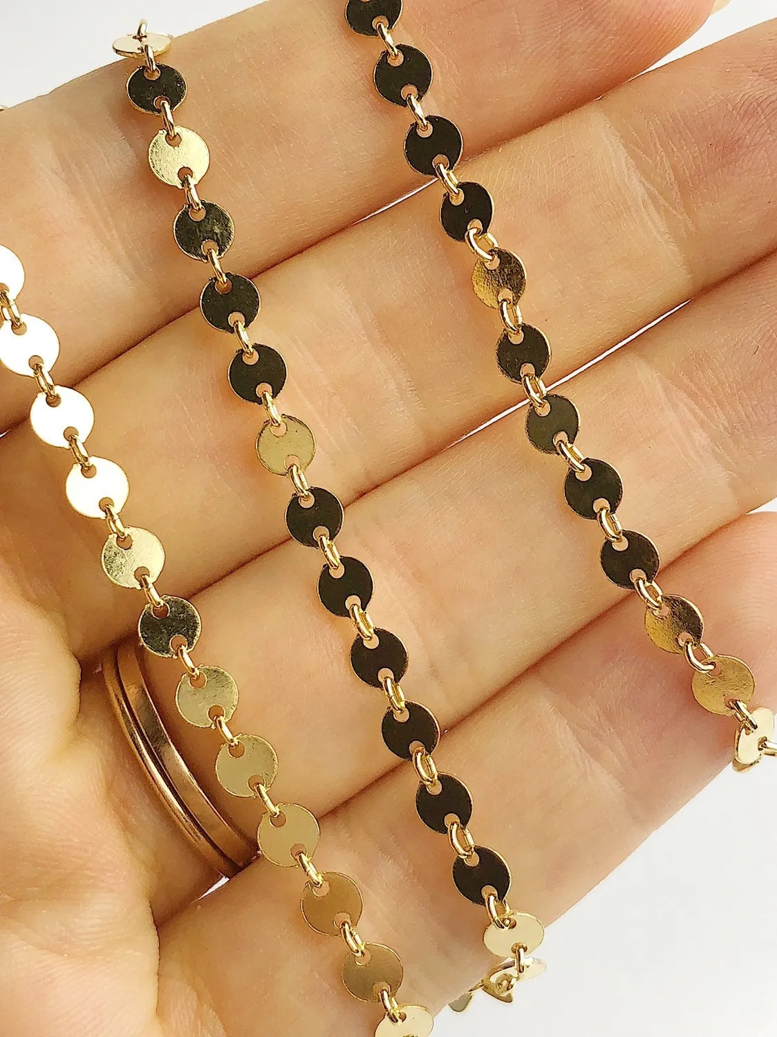 4.2mm 14K Gold Fill Plain Disk Chain, Sold by the foot.