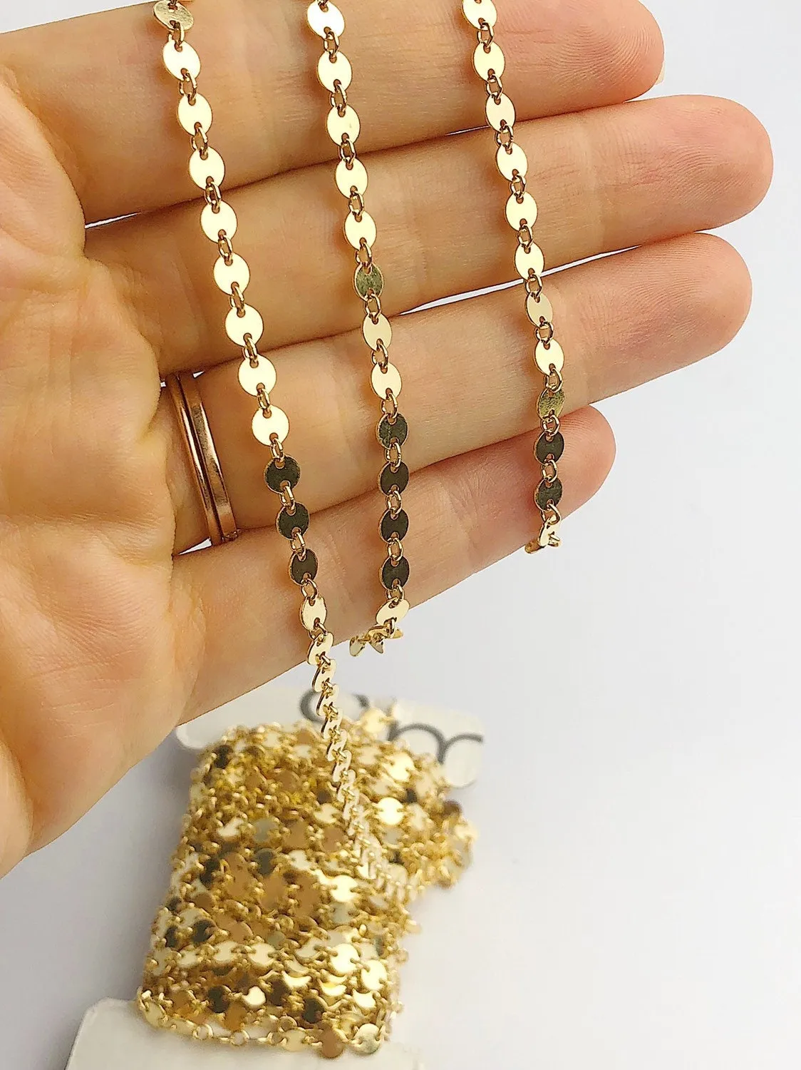 4.2mm 14K Gold Fill Plain Disk Chain, Sold by the foot.
