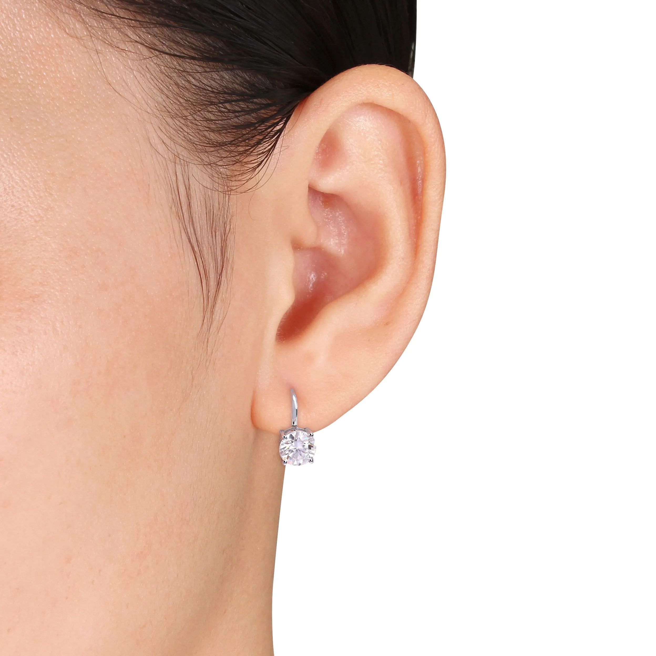 4CT TW round Moissanite Lever Back earrings14K White Gold