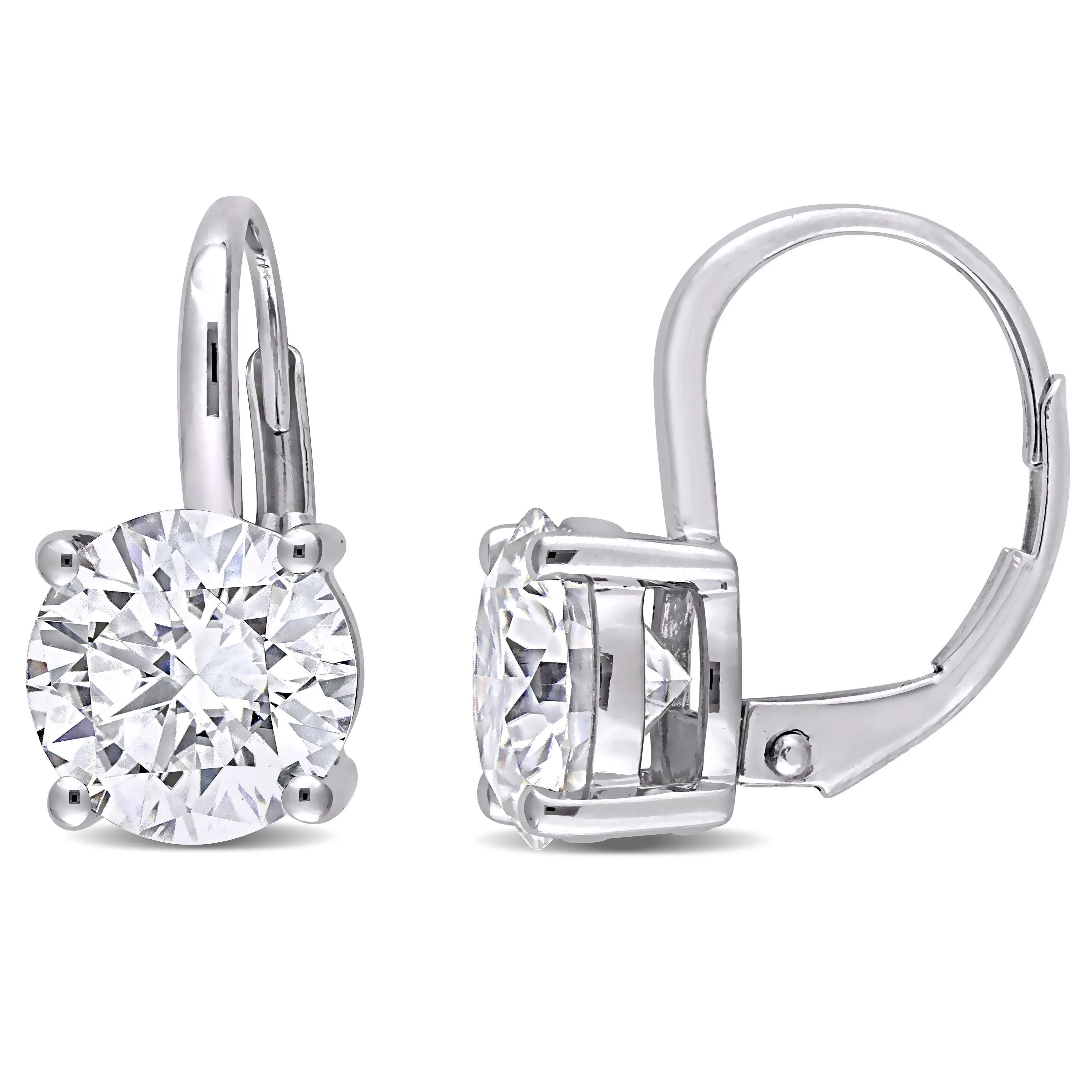 4CT TW round Moissanite Lever Back earrings14K White Gold