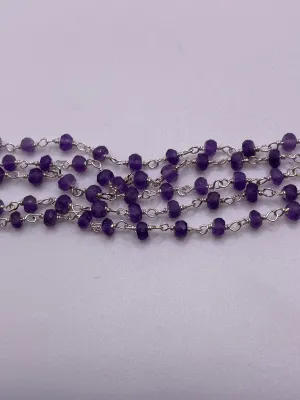4mm Amethyst Silver Plated Chain