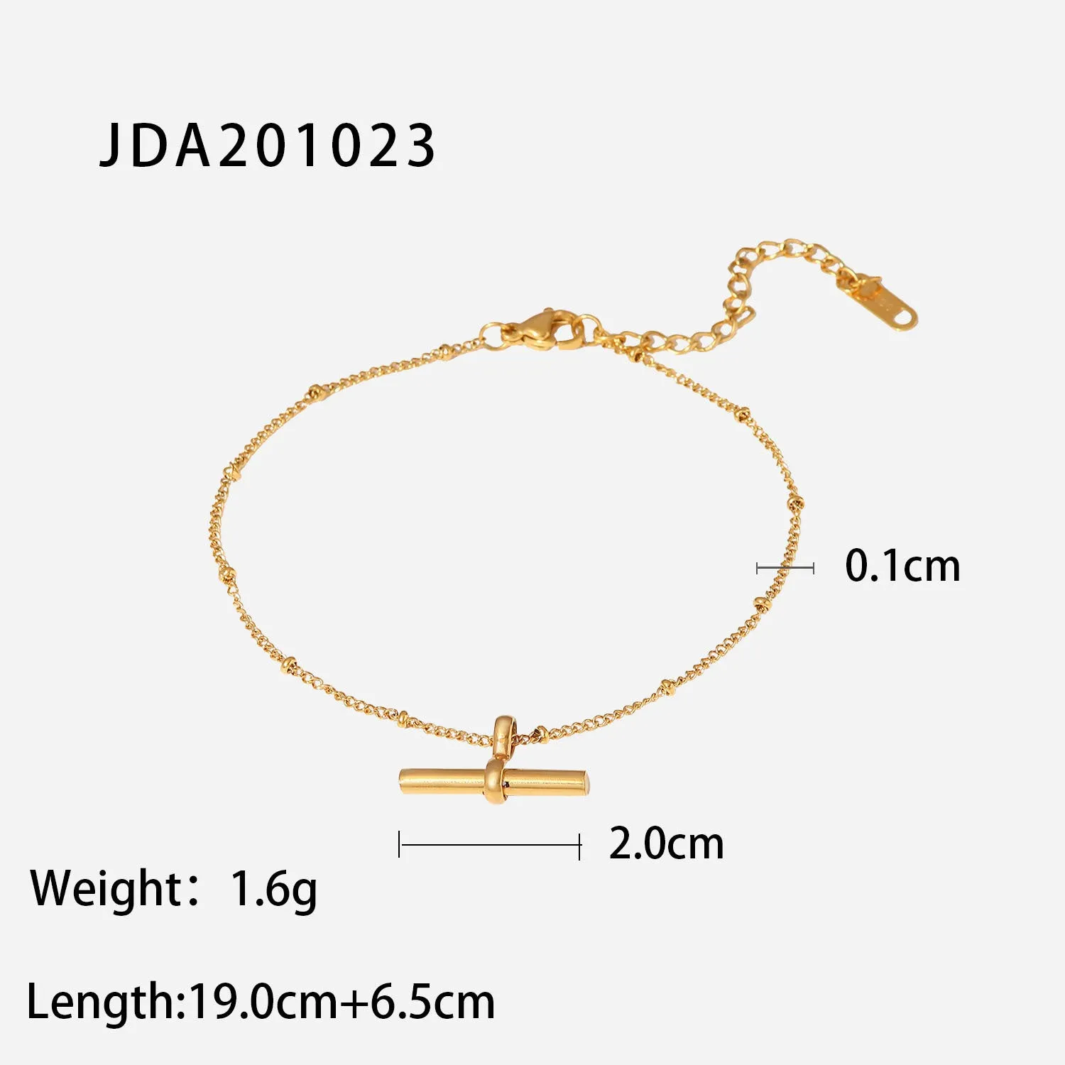5pcs New Titanium Steel Anklet 18K Gold Personality Tbar Rod Pendant Round Bead Chain Anklet Fashion Everything Anklet
