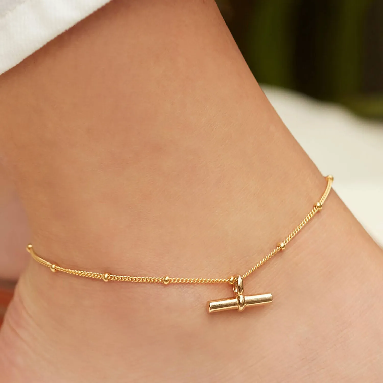 5pcs New Titanium Steel Anklet 18K Gold Personality Tbar Rod Pendant Round Bead Chain Anklet Fashion Everything Anklet