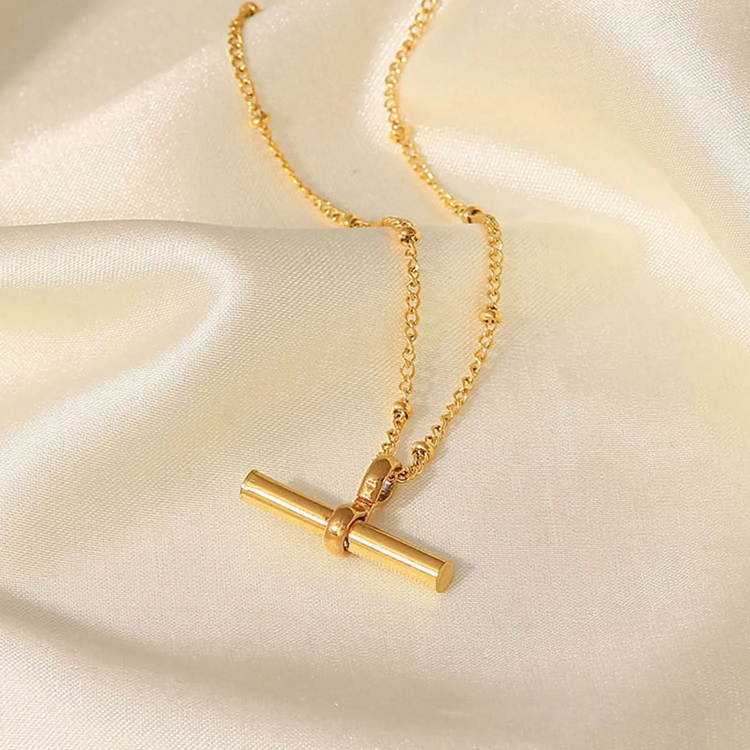 5pcs New Titanium Steel Anklet 18K Gold Personality Tbar Rod Pendant Round Bead Chain Anklet Fashion Everything Anklet