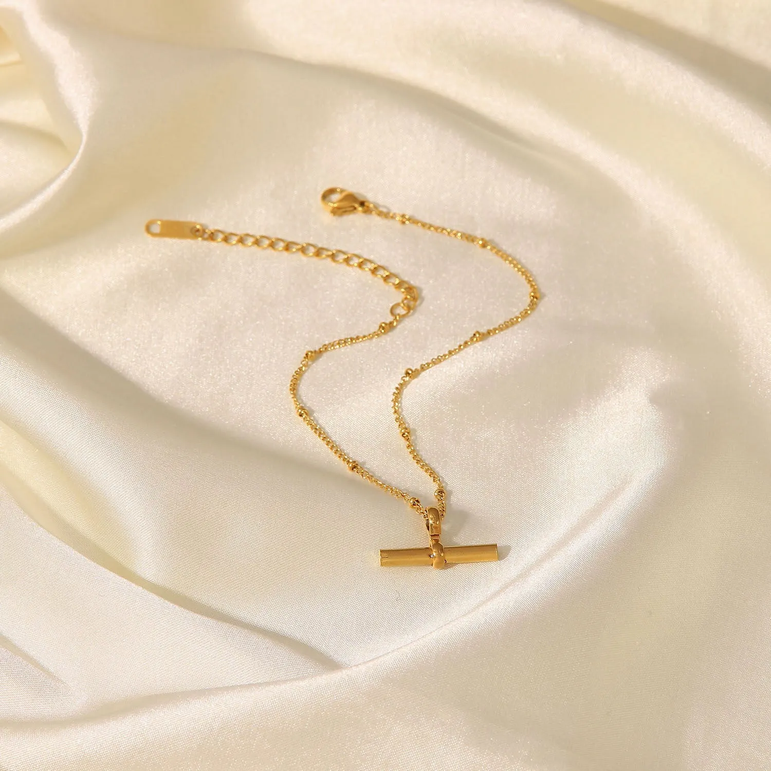 5pcs New Titanium Steel Anklet 18K Gold Personality Tbar Rod Pendant Round Bead Chain Anklet Fashion Everything Anklet