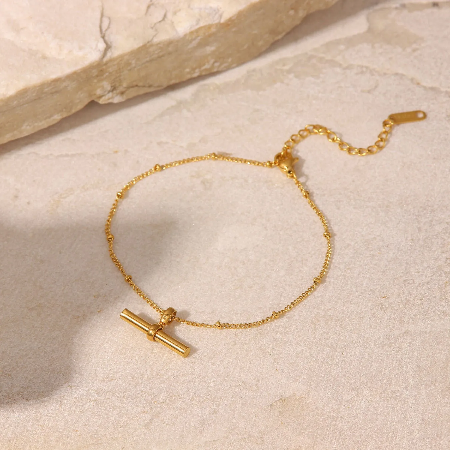 5pcs New Titanium Steel Anklet 18K Gold Personality Tbar Rod Pendant Round Bead Chain Anklet Fashion Everything Anklet