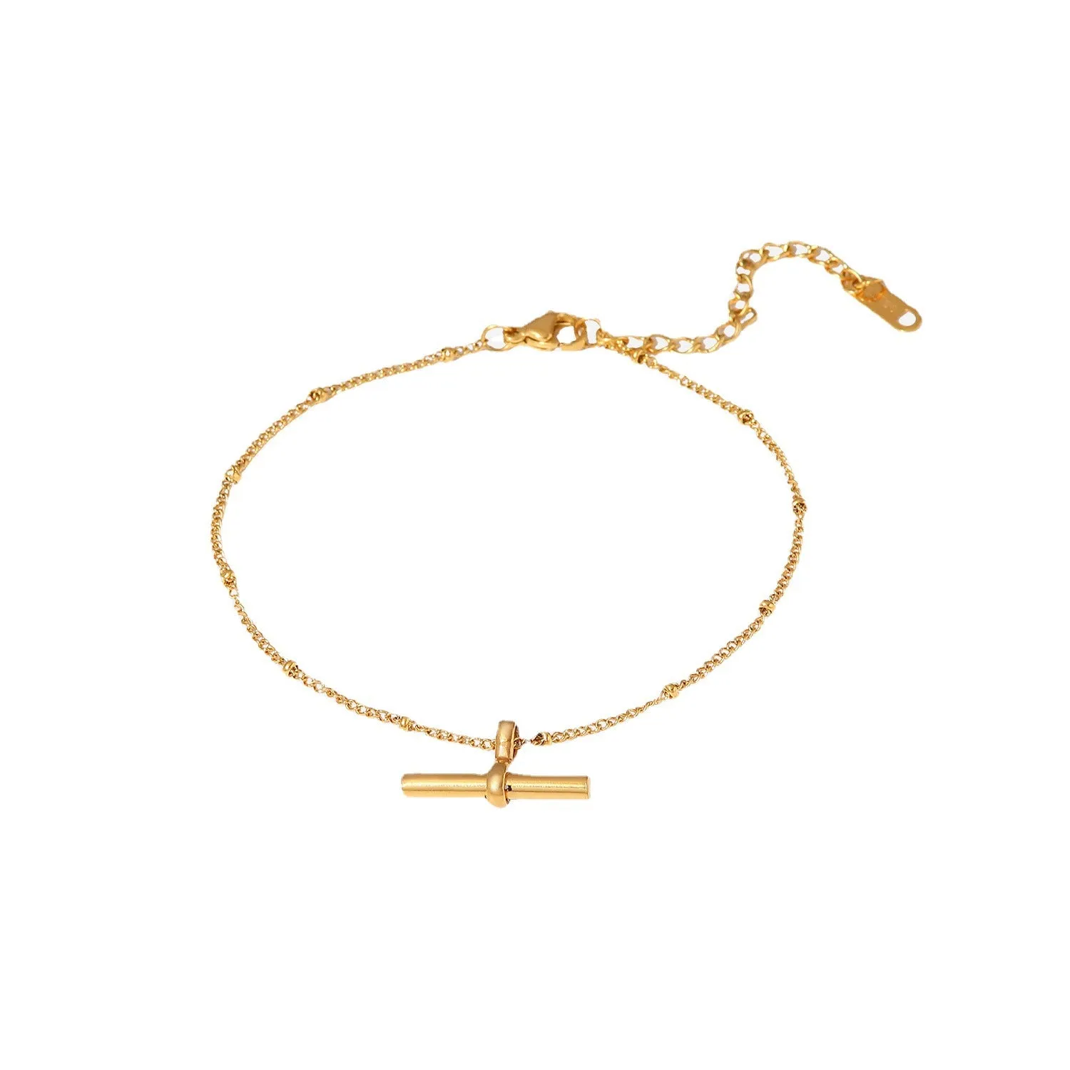 5pcs New Titanium Steel Anklet 18K Gold Personality Tbar Rod Pendant Round Bead Chain Anklet Fashion Everything Anklet