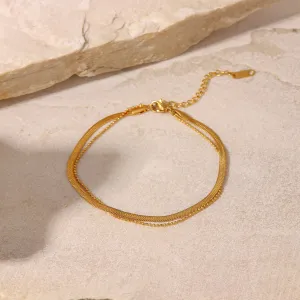5pcs Women's New Titanium Steel Anklet 18K Gold Polished Sheet Chain Snake Chain Millet Bead Chain Double Anklet