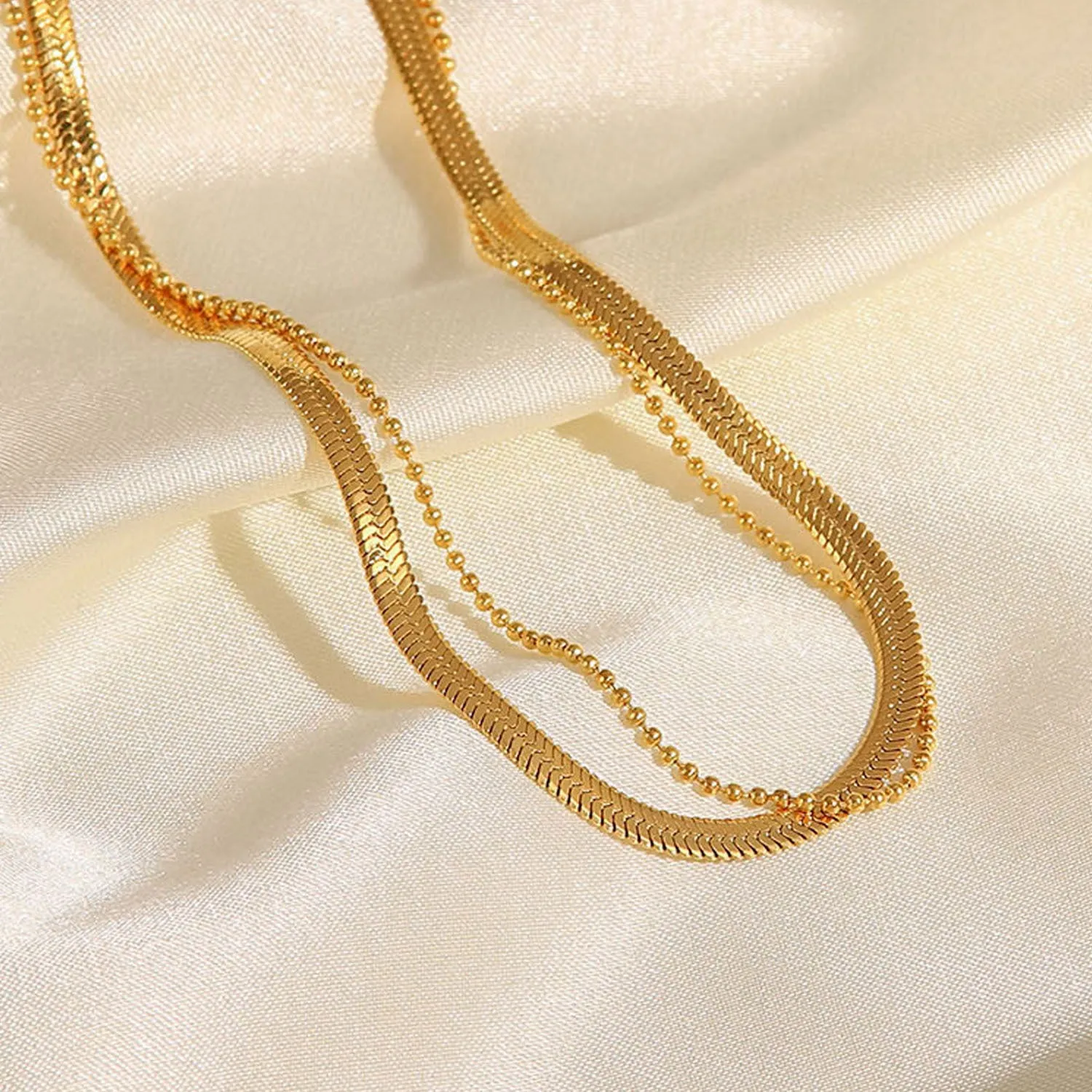 5pcs Women's New Titanium Steel Anklet 18K Gold Polished Sheet Chain Snake Chain Millet Bead Chain Double Anklet