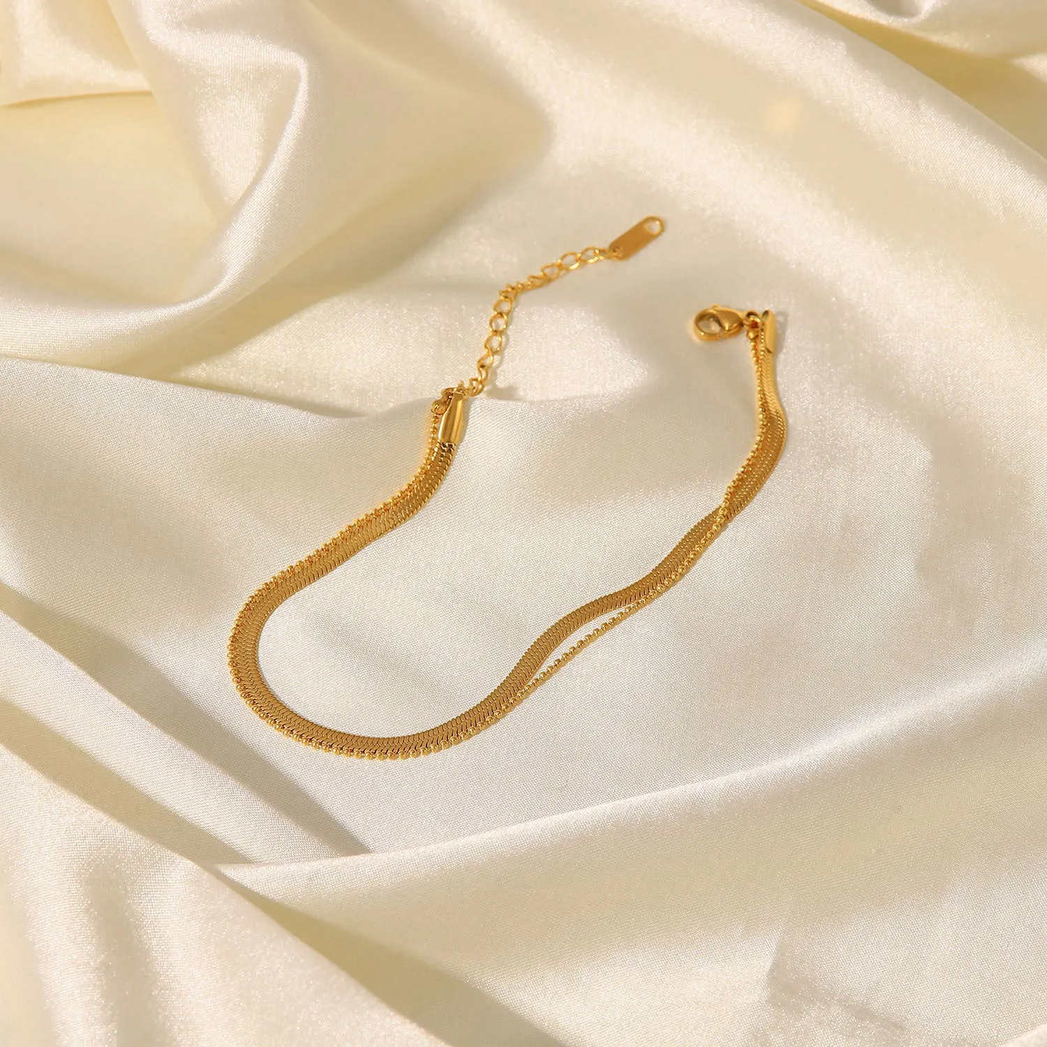 5pcs Women's New Titanium Steel Anklet 18K Gold Polished Sheet Chain Snake Chain Millet Bead Chain Double Anklet