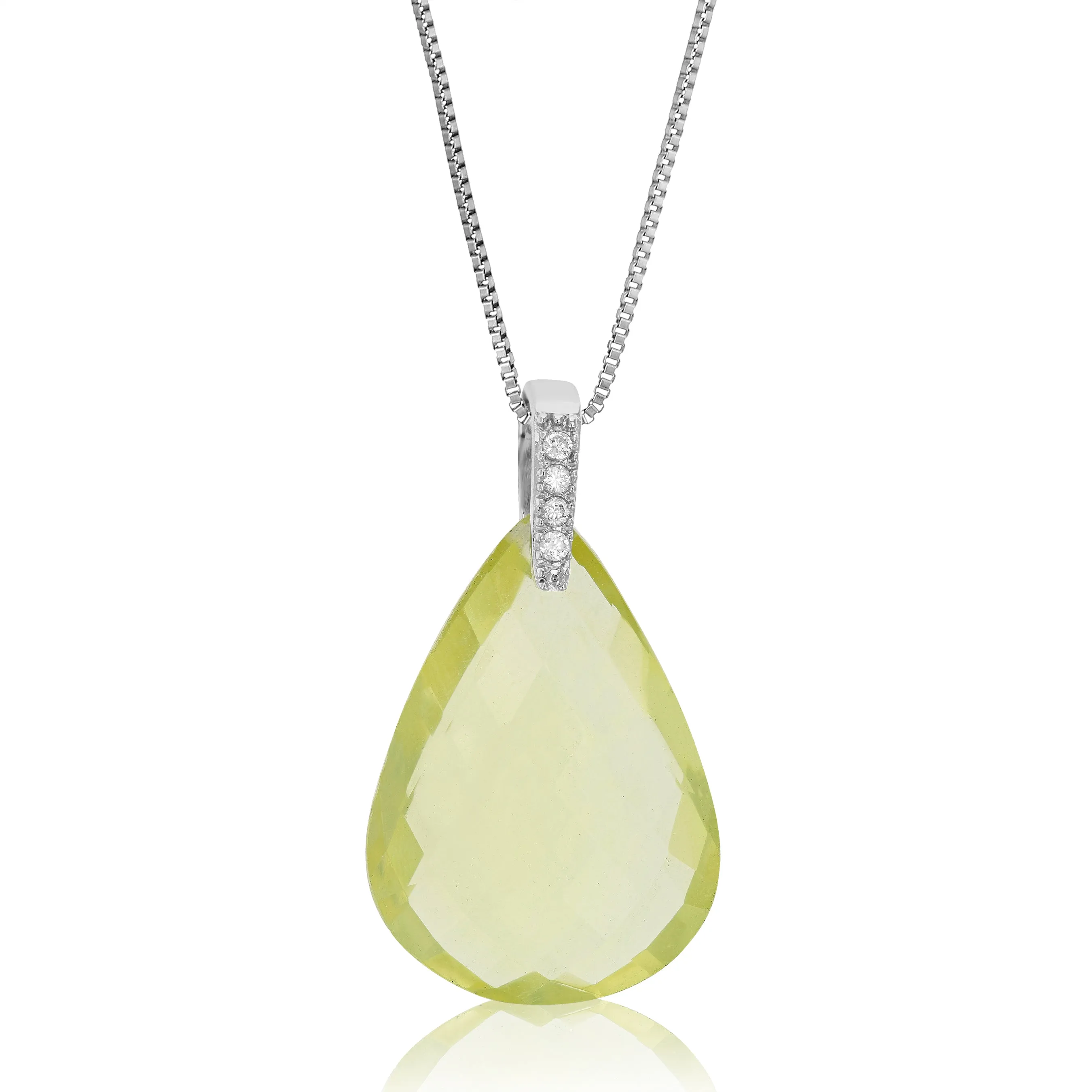 6 cttw Pendant Necklace, Lemon Quartz Pear Shape Pendant Necklace for Women in .925 Sterling Silver with 18 Inch Chain, Prong Setting