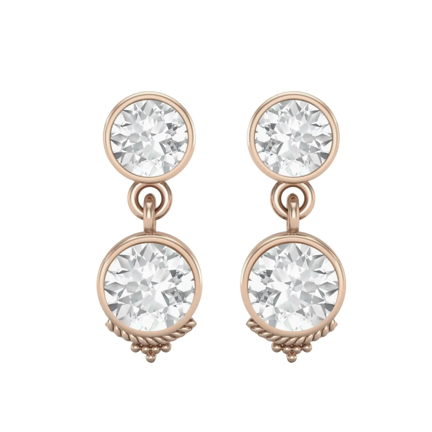 6MM Round Shape Moissanite 925 Sterling Silver Dual Stone Earrings For Women