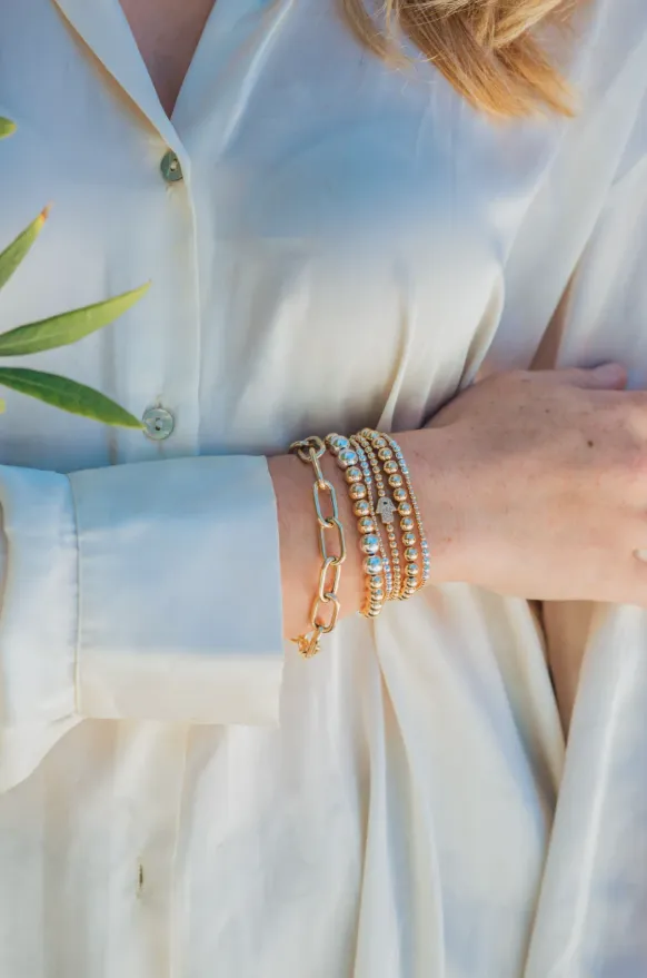 6mm Yellow Gold with 7mm Sterling Silver Bracelet