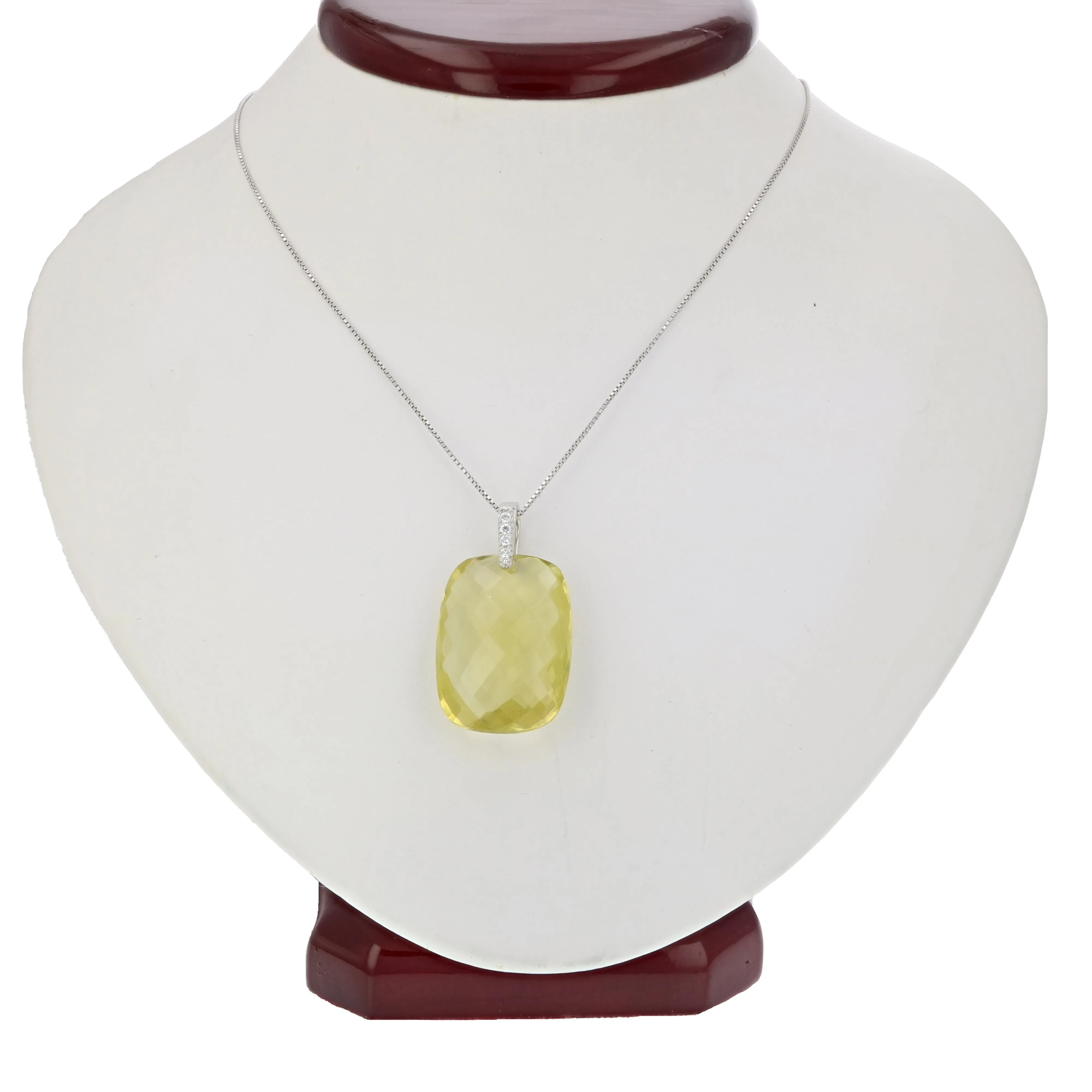 7.50 cttw Pendant Necklace, Lemon Quartz Octagon Pendant Necklace for Women in .925 Sterling Silver with Rhodium Plating, 18 Inch Chain, Prong Setting