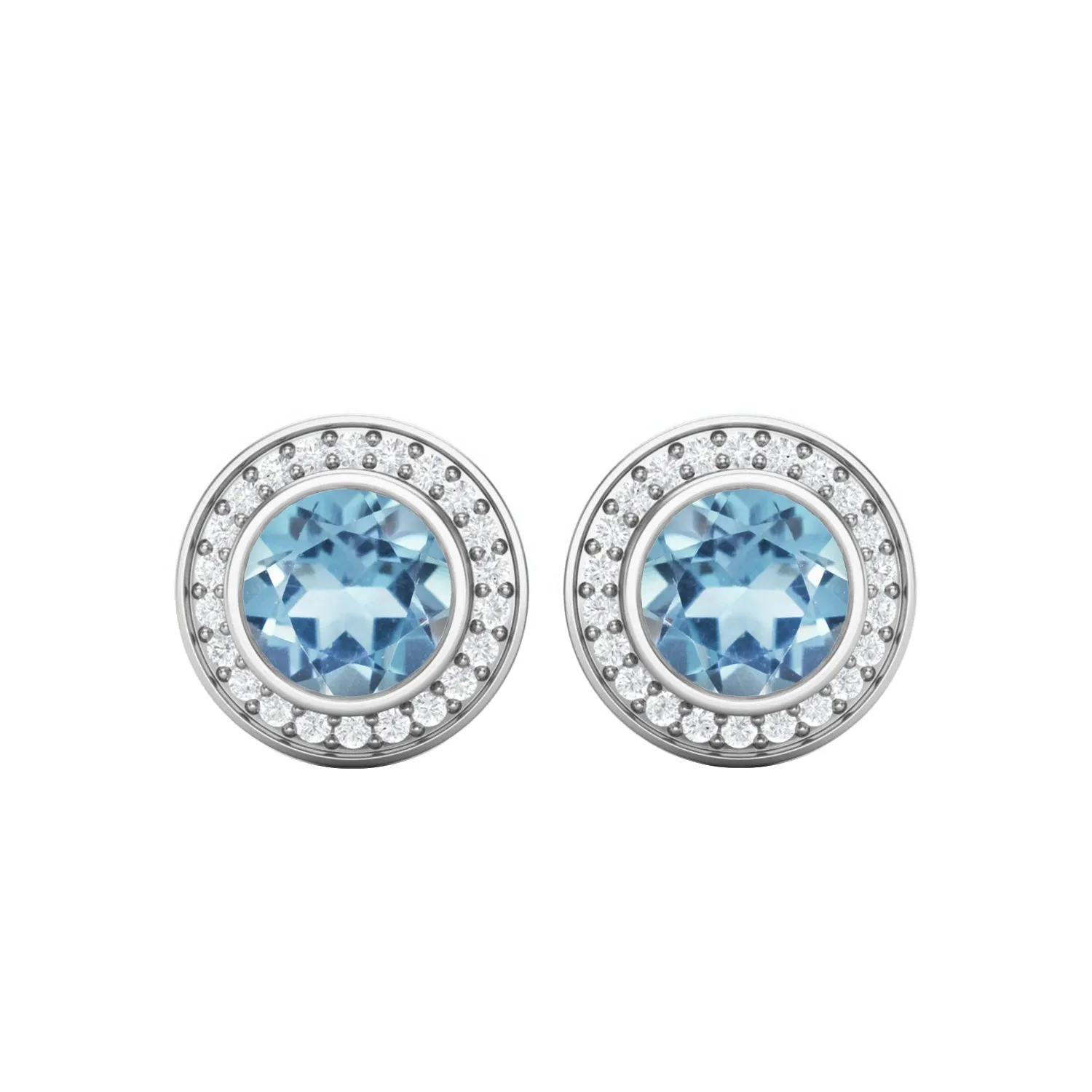 7mm Round Aquamarine 925 Sterling Silver Solitaire Women Stud Earrings