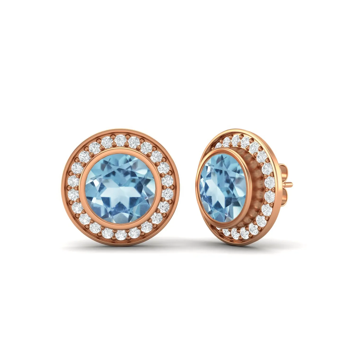 7mm Round Aquamarine 925 Sterling Silver Solitaire Women Stud Earrings