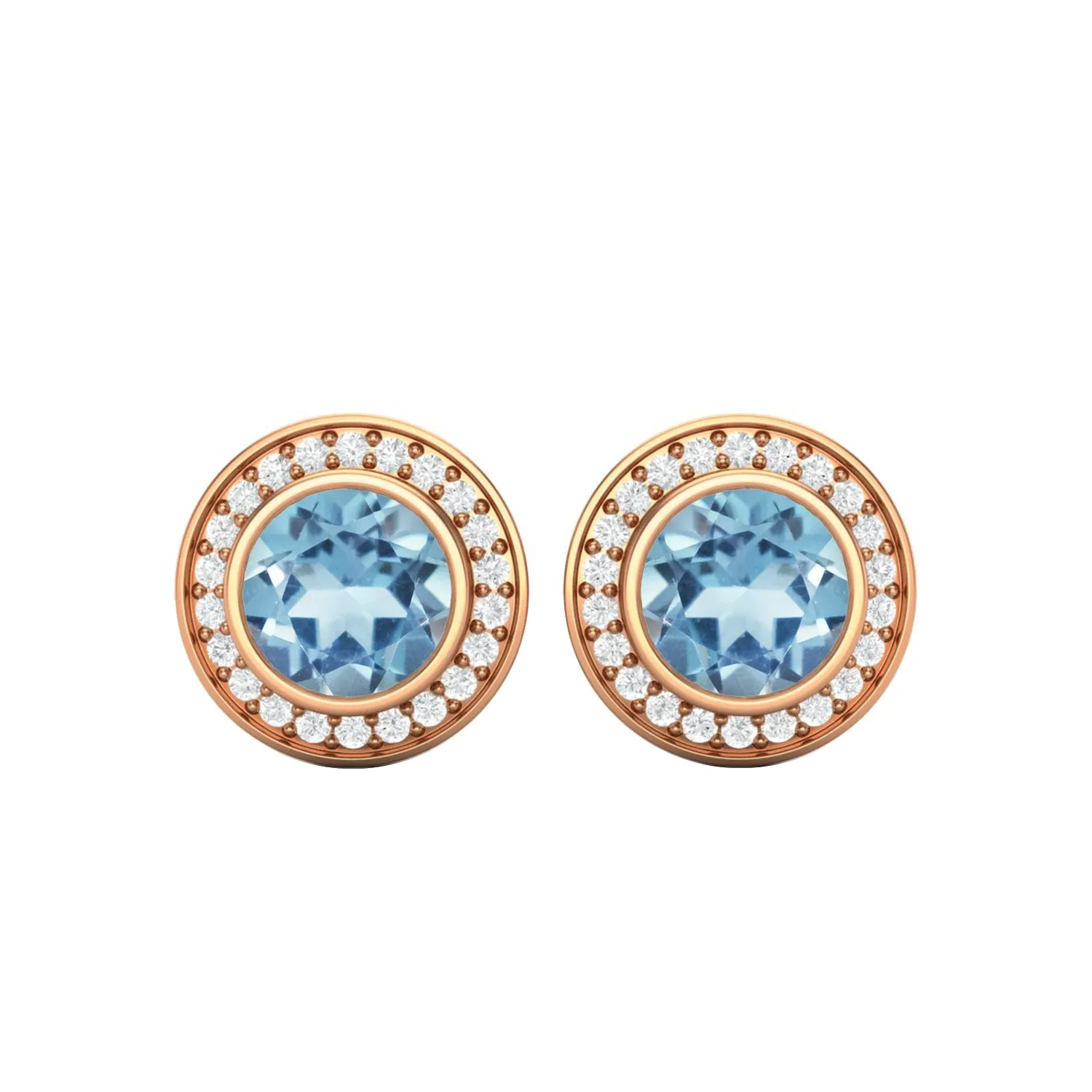 7mm Round Aquamarine 925 Sterling Silver Solitaire Women Stud Earrings