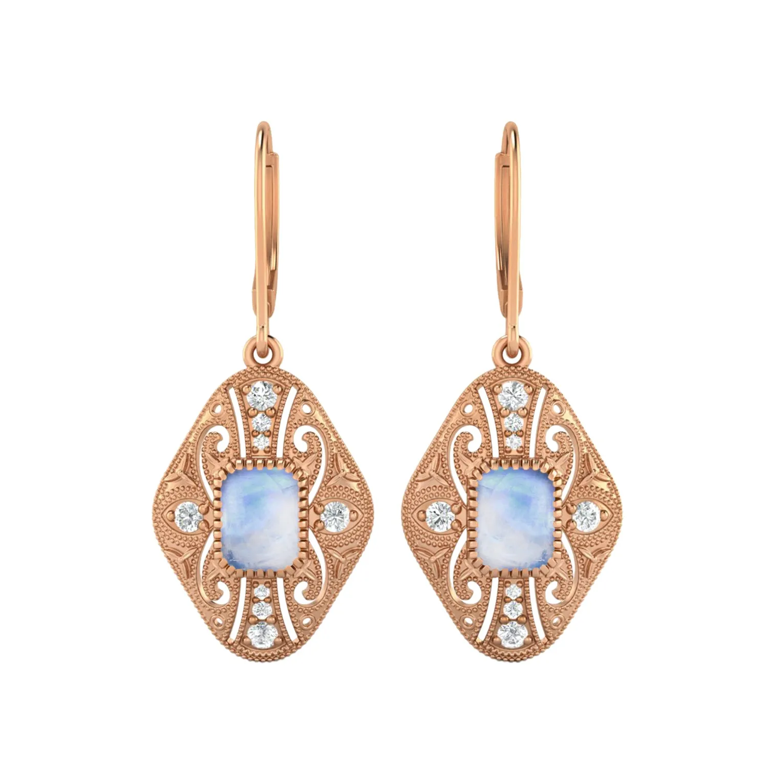 8X6 MM Octagon Shape Moonstone Gemstone 925 Sterling Earrings