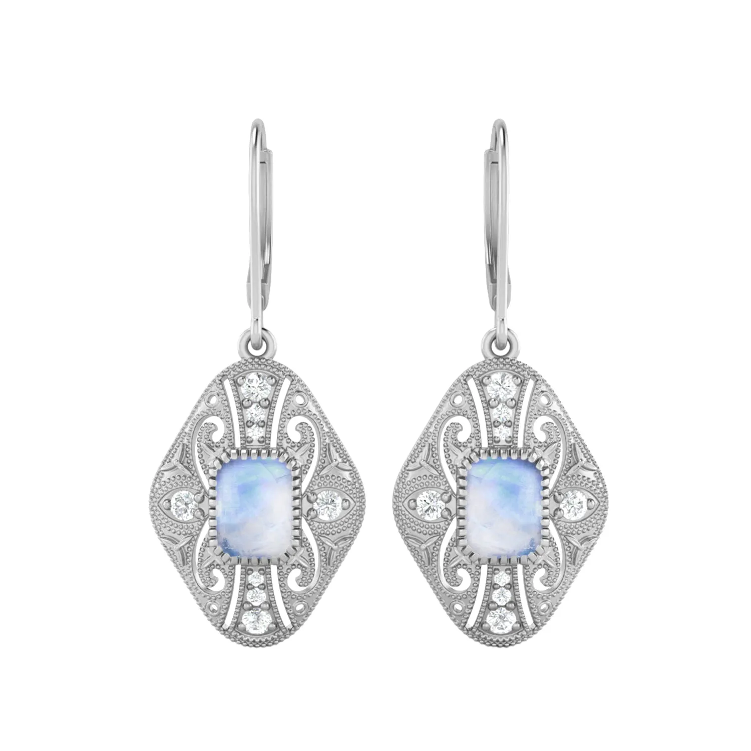 8X6 MM Octagon Shape Moonstone Gemstone 925 Sterling Earrings