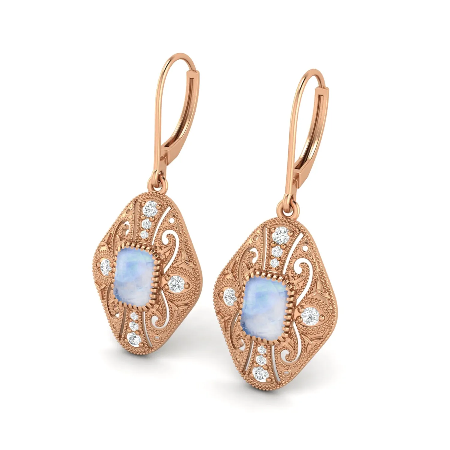 8X6 MM Octagon Shape Moonstone Gemstone 925 Sterling Earrings