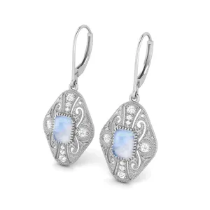 8X6 MM Octagon Shape Moonstone Gemstone 925 Sterling Earrings