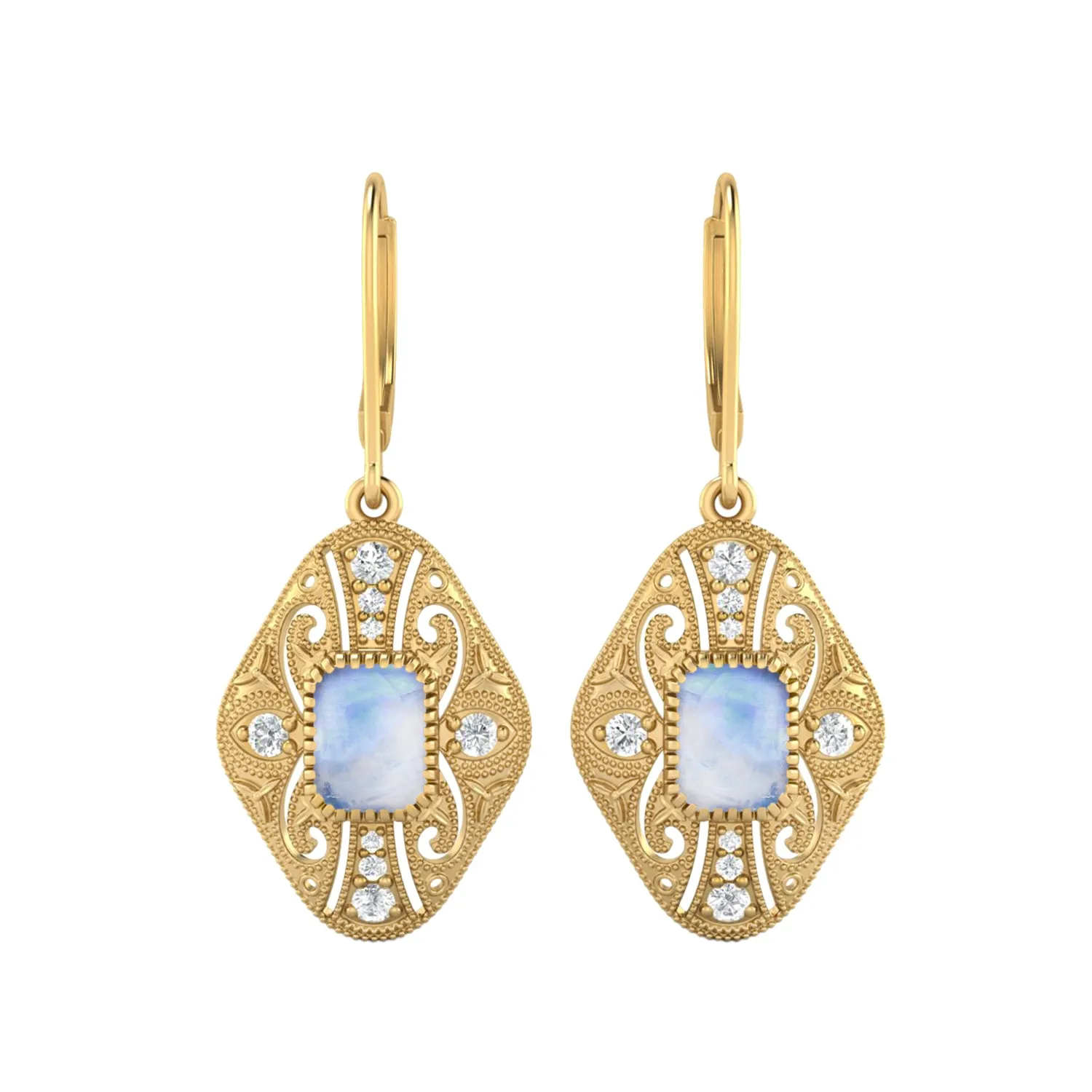 8X6 MM Octagon Shape Moonstone Gemstone 925 Sterling Earrings
