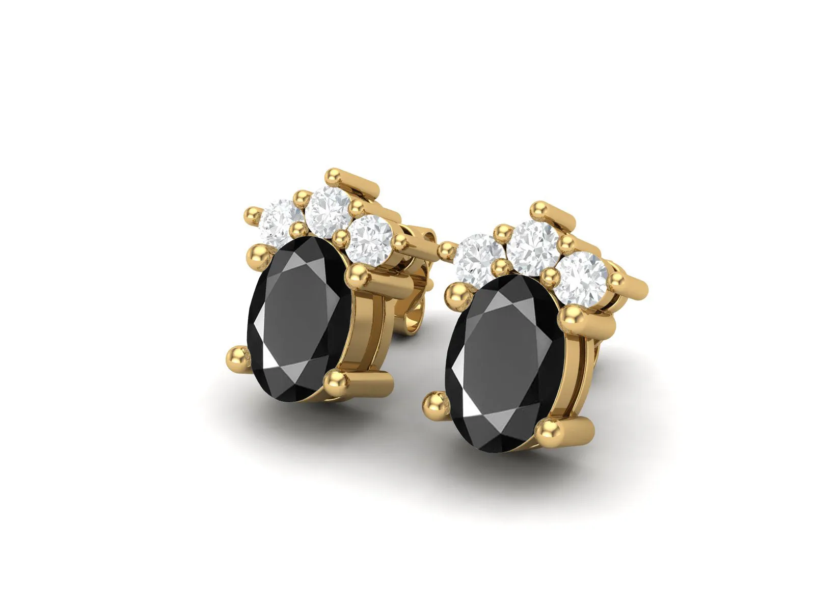 925 Silver Solitaire Studs Earrings, 6x4mm Oval Black spinel, Friction Back