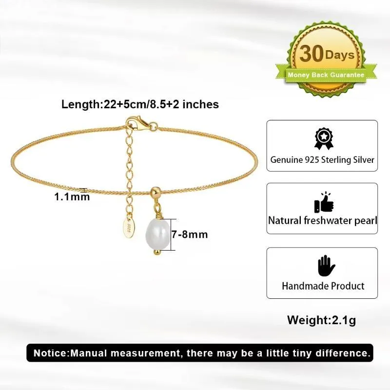 925 Sterling Silver 1.1mm Chopin Chain Anklet for Women