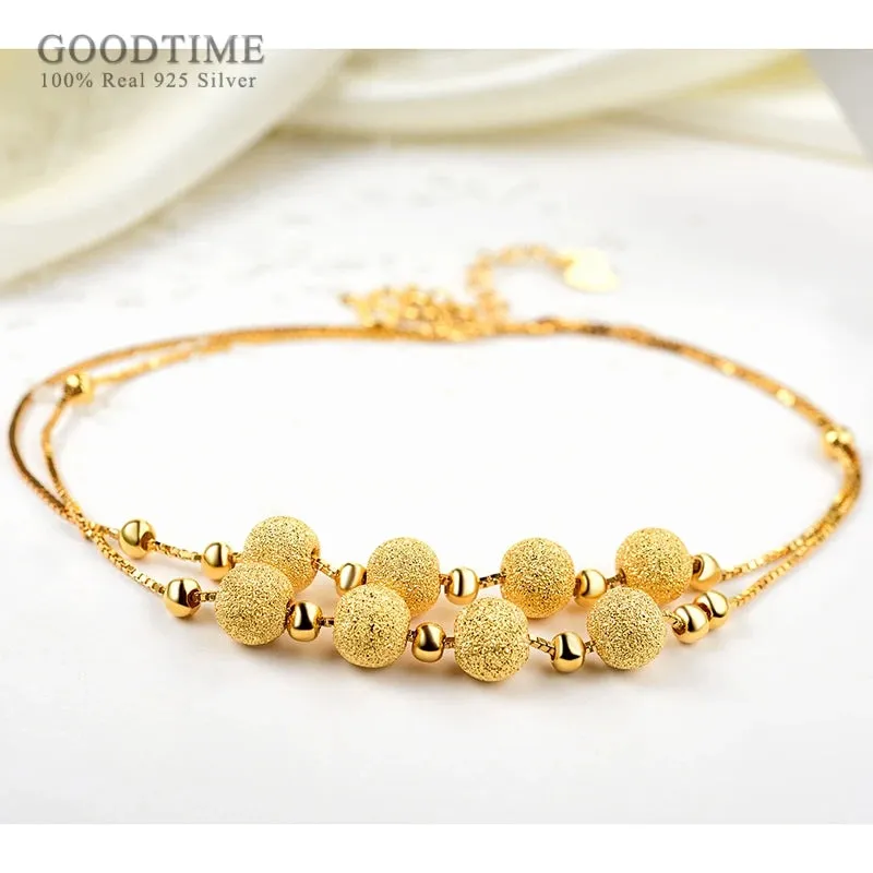 925 Sterling Silver Anklet Frosted Beads Anklet for Women