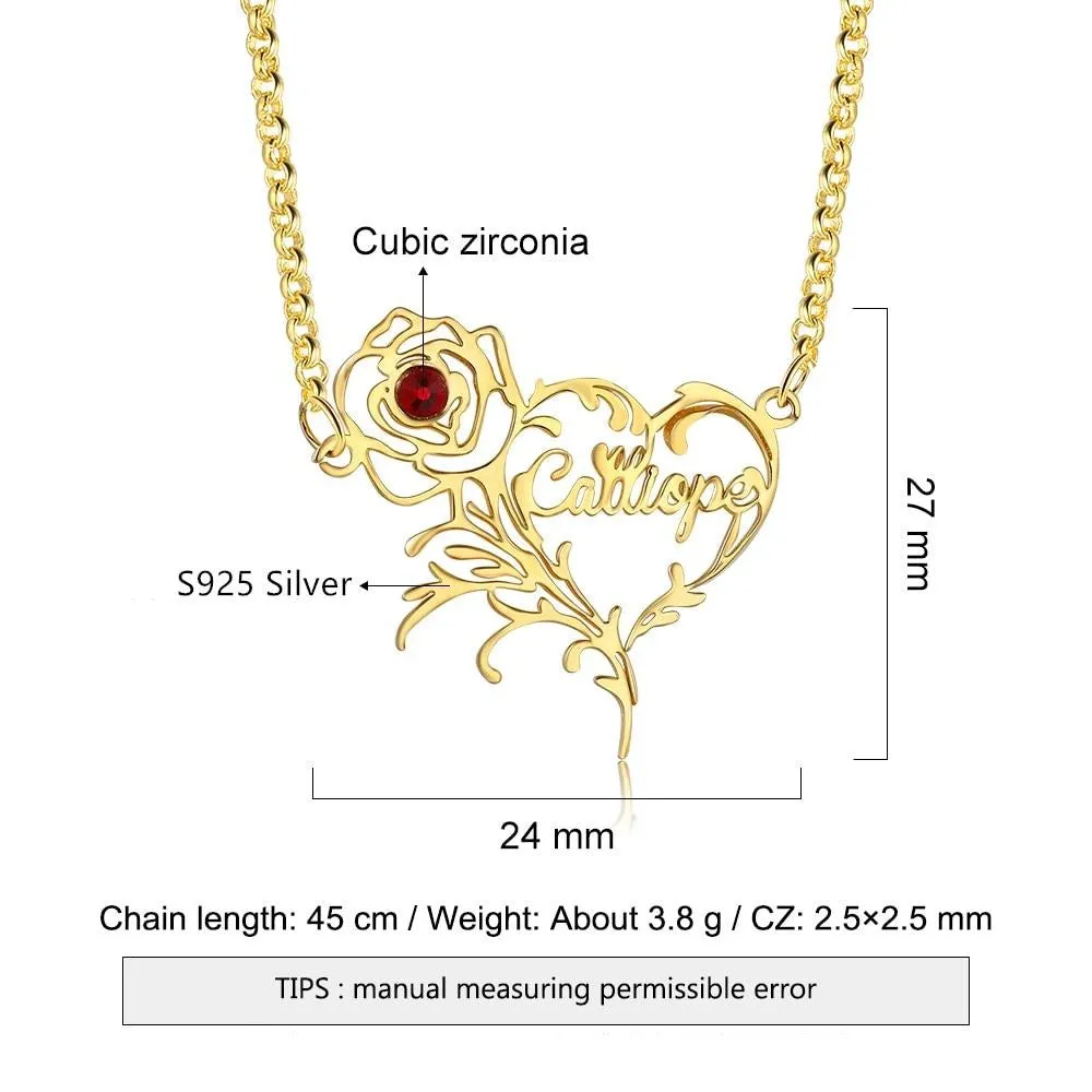 925 Sterling Silver Personalized Rose Necklace