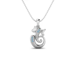 925 Sterling Silver Round Blue Topaz Hindu Religious Ganesh Necklace Men Women Necklace Pendant