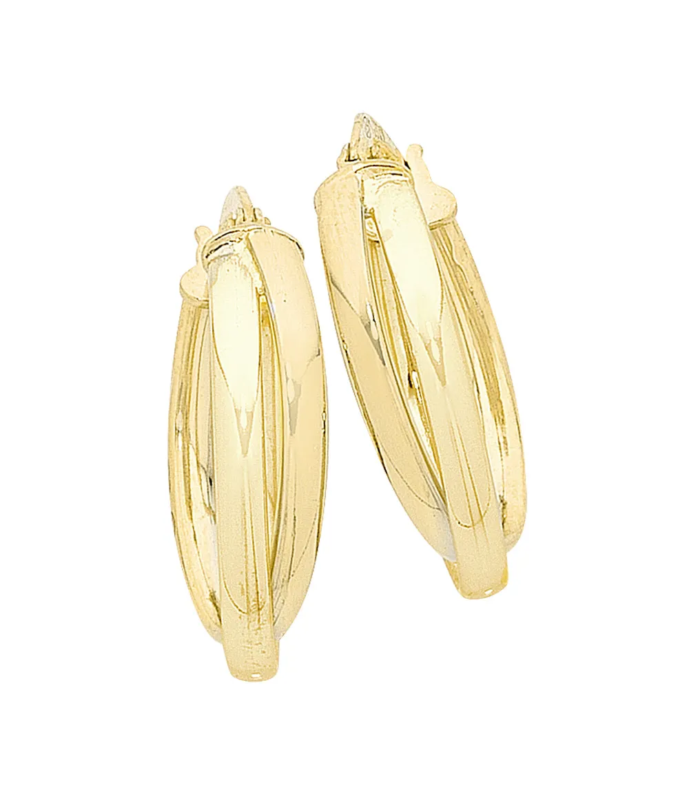 9ct Yellow Gold Oval Crossover Hoop Earrings.